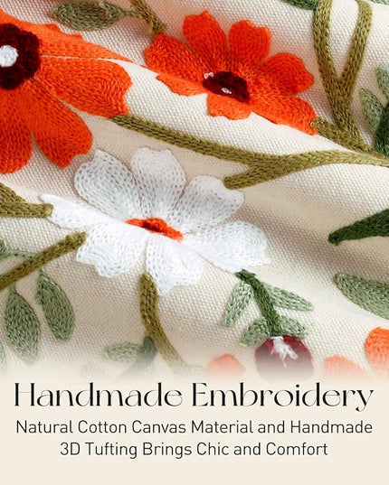 Embroidery Canvas Tote Bag for Women - Reusable Totes with Pocket & Buckle Aesthetic Cute Grocery Shoulder Bag