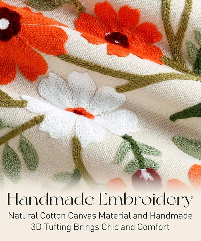 Embroidery Canvas Tote Bag for Women - Reusable Totes with Pocket & Buckle Aesthetic Cute Grocery Shoulder Bag