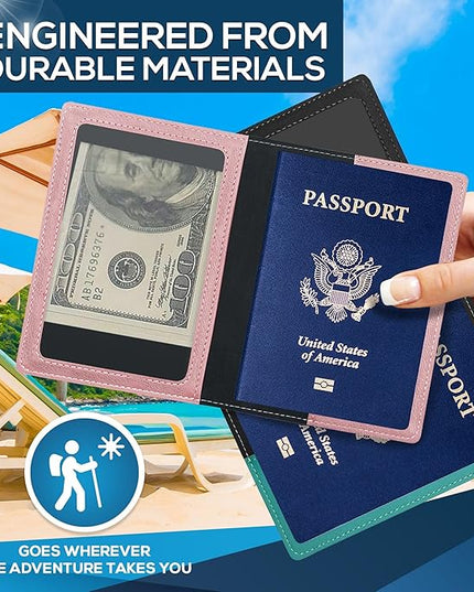 Ciana Passport Holder for Travel – PU Leather Passport Cover and Card Holder for Men & Women – Slim Passport Holder with Card Protector Slot, Travel Must Haves (Turquoise and Rose Gold)