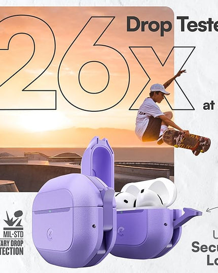 Keybudz for AirPods 4 Case with Lock - Fully Waterproof AirPods 4th Generation Case Cover - Keychain, Rugged Tough Protection, Hard Shell and Carabiner (Wild Lavender)