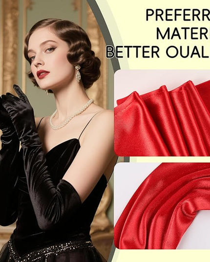 THARAHT Women Long Gloves with Satin Elbow Length for 1920s Opera Tea Party Costumes Bridal Evening Dress