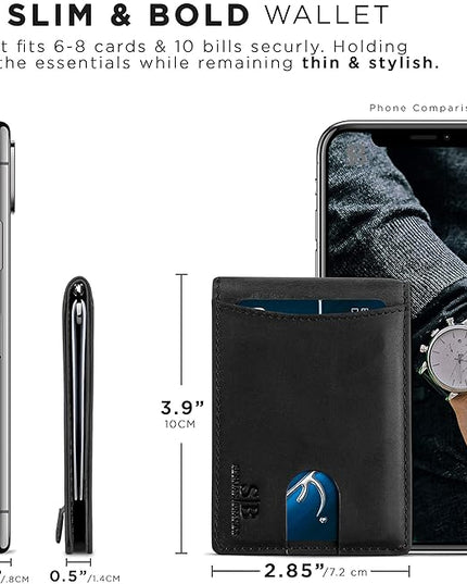 SERMAN BRANDS RFID Blocking Slim Bifold Genuine Leather Minimalist Front Pocket Wallets for Men with Money Clip Thin Mens