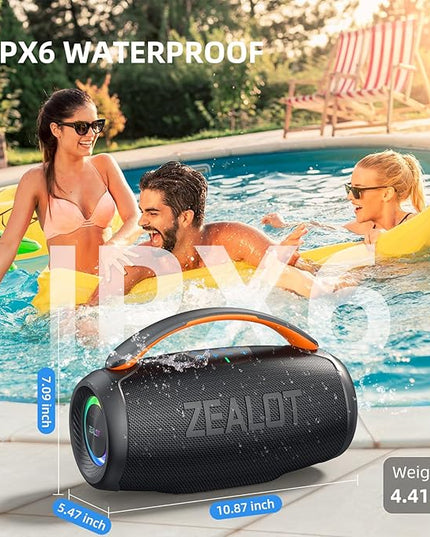 ZEALOT P11 Bluetooth Speaker, 80W Peak Wireless Stereo, Ultra Lightweight Portable Design and IPX6 Waterproof, Customize EQ for Outdoor/Camping/Beach/Travel (Black)