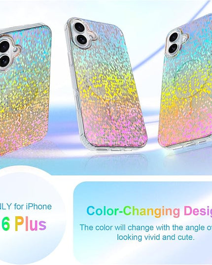 Glitter Case for iPhone 16 Plus Case for Women Girls [ Compatible with Magsafe ] Clear Cute Girly Aesthetic Colorful Iridescent Rainbow Sparkly Sparkle Bling Magnetic Protective Phone Cover