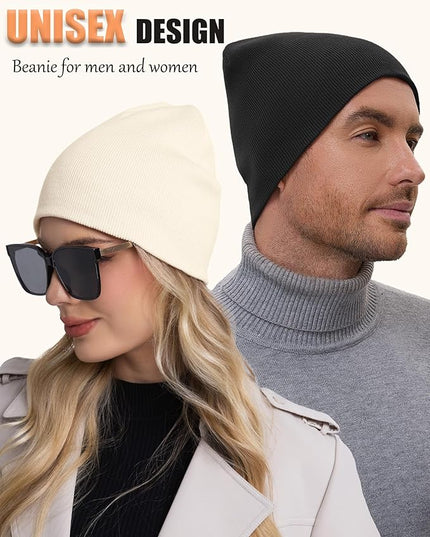 choshion 100% Cotton Beanie Hat, Cuffless Beanies Warm Knit Winter Skull Cap, Unisex Soft Fisherman Hats for Women Men