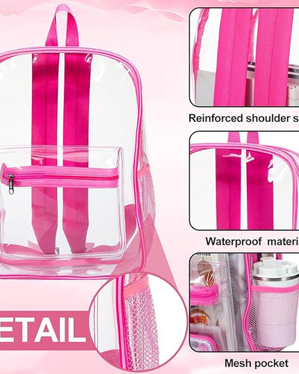 Silkfly 72 Pack Clear Backpacks Bulk PVC Transparent Bookbags Heavy Duty See Through Bags with Pockets for Stadium Work Travel(15 x 11 x 5.2 Inches)