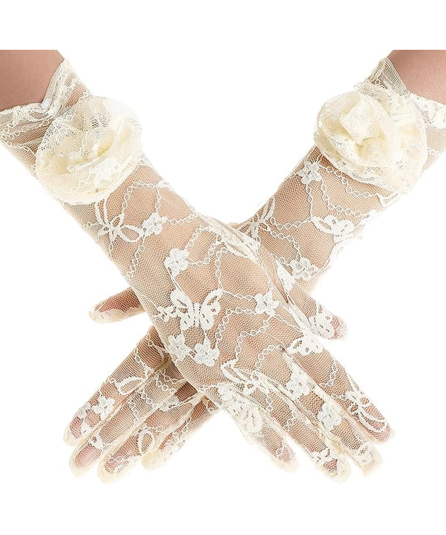 BABEYOND Lace Gloves Women - Floral Opera Gloves Stretchy Elegant Tea Party Accessories for Wedding Prom Evening Party