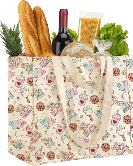 Large Canvas Grocery Tote Bag - Reusable Extra Large Shopping Shoulder Bags with 6 Inner Pockets & 2 Handle Strap