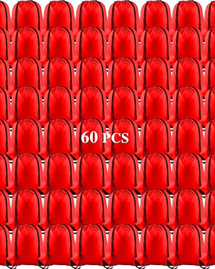 KUUQA 60Pcs Red Drawstring Backpack Bag Sack Drawstring Bags Bulk String Bags Storage Bags for Sport Gym Traveling