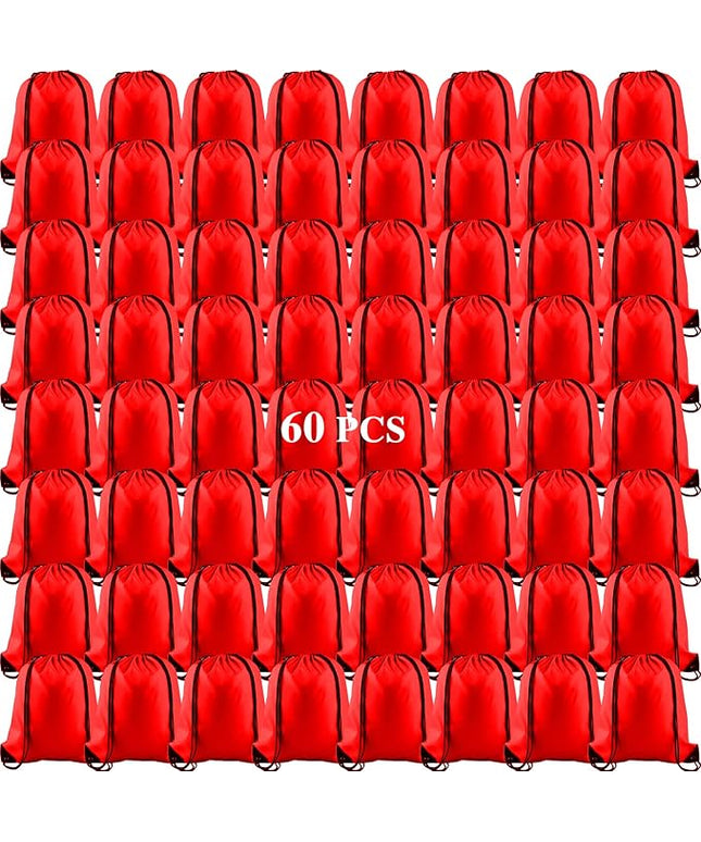 KUUQA 60Pcs Red Drawstring Backpack Bag Sack Drawstring Bags Bulk String Bags Storage Bags for Sport Gym Traveling
