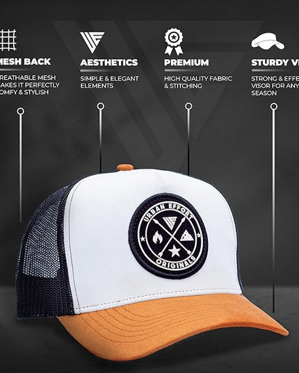 Urban Effort Mesh Back Cap - for Men and Women Baseball Hat 5-Panel Trucker Hat - Great Snapback Closure for Hunting & Hiking