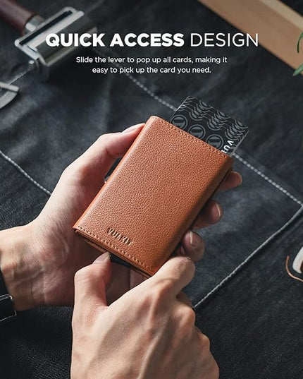 VULKIT Pop up Card Wallet Minimalist Cash Wallets RFID Blocking Leather Smart Credit Card Holder with ID window for Men