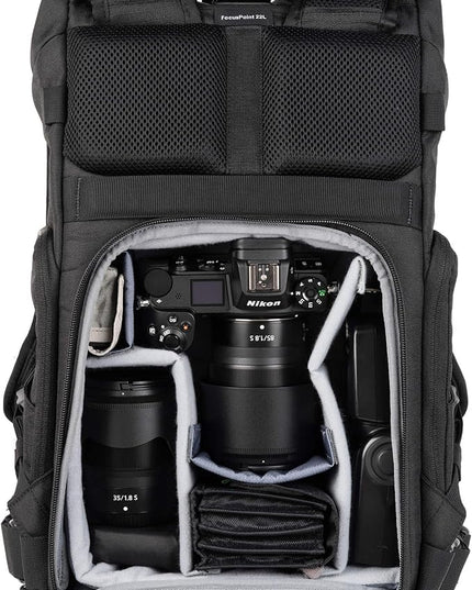 Think Tank FocusPoint 22L RollTop Camera Backpack - Asphalt Black: Expandable Travel & Camera Backpack with Laptop Sleeve, Quick Side and Back Access, Rain Cover – Versatile Photography & Travel Bag