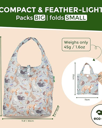 ECO CHIC Foldable Reusable Grocery Bags - Lightweight, Recycled & Reusable Shopping Bag - Waterproof Packable Tote