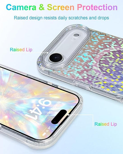 Glitter Case for iPhone Air Case for Women Girls [Compatible with Magsafe] Clear Cute Girly Aesthetic Colorful Iridescent Rainbow Sparkly Sparkle Bling Magnetic Protective Phone Cover
