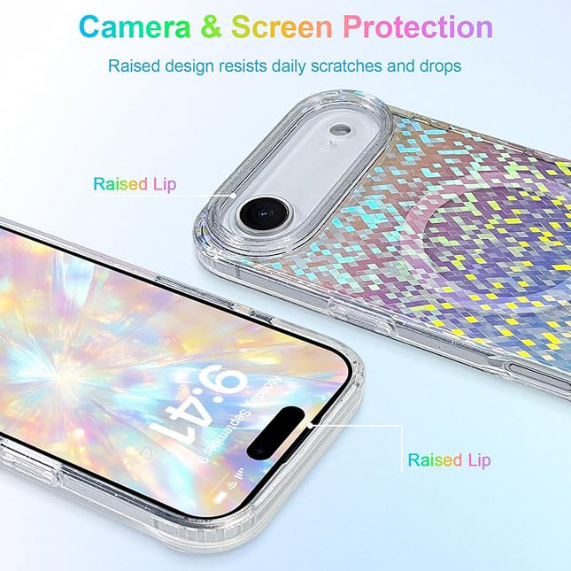Glitter Case for iPhone Air Case for Women Girls [Compatible with Magsafe] Clear Cute Girly Aesthetic Colorful Iridescent Rainbow Sparkly Sparkle Bling Magnetic Protective Phone Cover