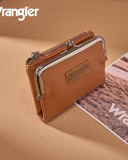 Montana West Wrangler Women's Wallet RFID Blocking Wallets Small Bifold Credit Card Holder with Kiss Clasp Brown