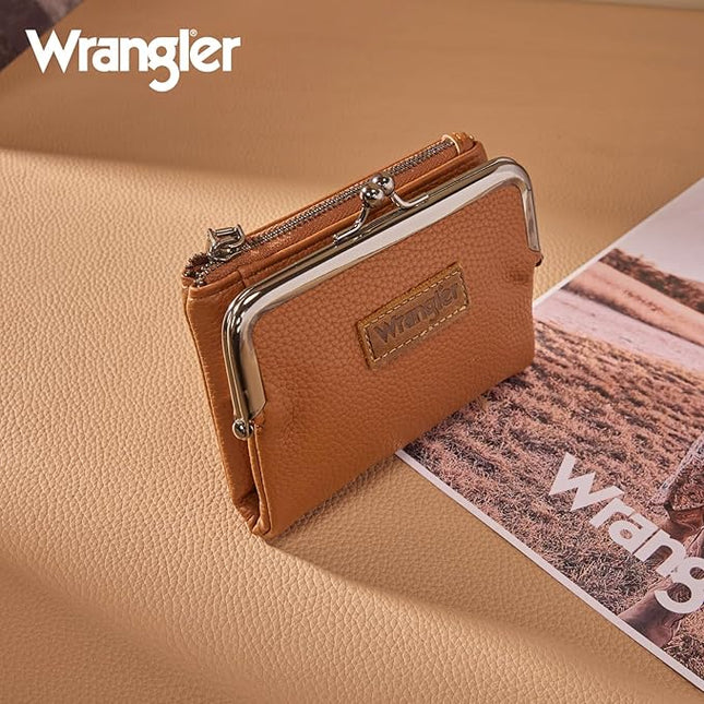 Montana West Wrangler Women's Wallet RFID Blocking Wallets Small Bifold Credit Card Holder with Kiss Clasp Brown