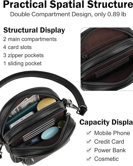 FADEON Small Purses for Women Crossbody Bags, Designer PU Leather Mini Cross Body Purse Travel Shoulder Bag Card Slots