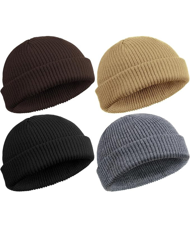 SATINIOR 4 Pieces Trawler Beanie Watch Hat Roll up Edge Skullcap Fisherman Beanie Unisex