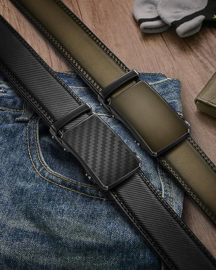 KEMISANT Men Belt 2 Pack, Leather Ratchet Belt Easy Click Slide For Men 1 3/8",Cut for Fit