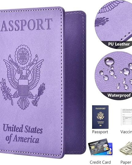 Passport and Vaccine Card Holder Cover Combo, Passport Case /Wallet with Vaccine Card Slot for Women and Men(AL-Purple)