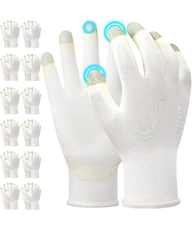 Kebada W1 Work Gloves for Men and Women, PU Coated Safety Gloves with Grip, Touchscreen, Ideal for Warehouse Package Handling, Construction, Gardening, White X-Large