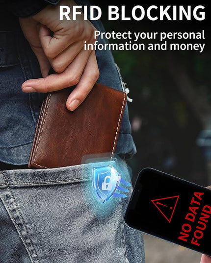 Artpaxy Mens Wallet Bifold Genuine Leather RFID Blocking Wallet for Men with 1 ID Windows 13 Card Holders 2 cash pockets 1 Gift Box