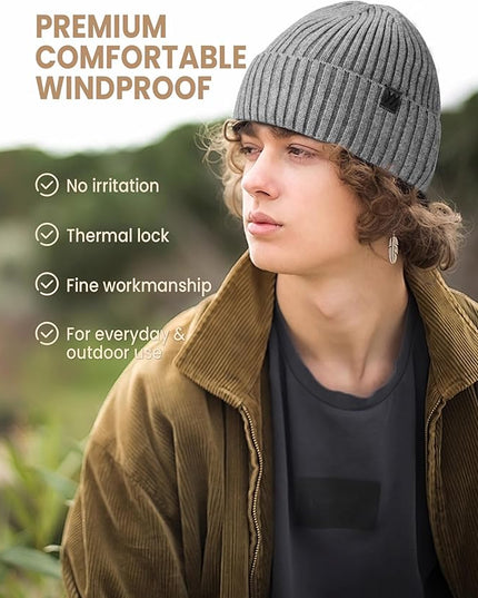 Winter Beanie Hat for Men & Women, Fleece Lined Thermal Knit Hat Ski Beanie Skull Cap Cuffed Cap for Cold Weather