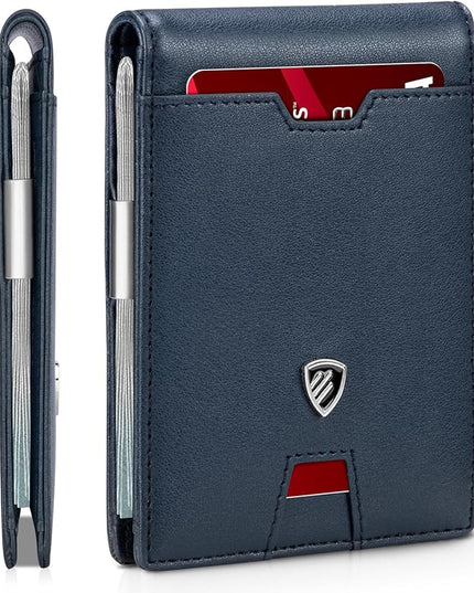 RUNBOX Mens Slim Wallet with Money Clip RFID Blocking Bifold Credit Card Holder for Men with Gift Box