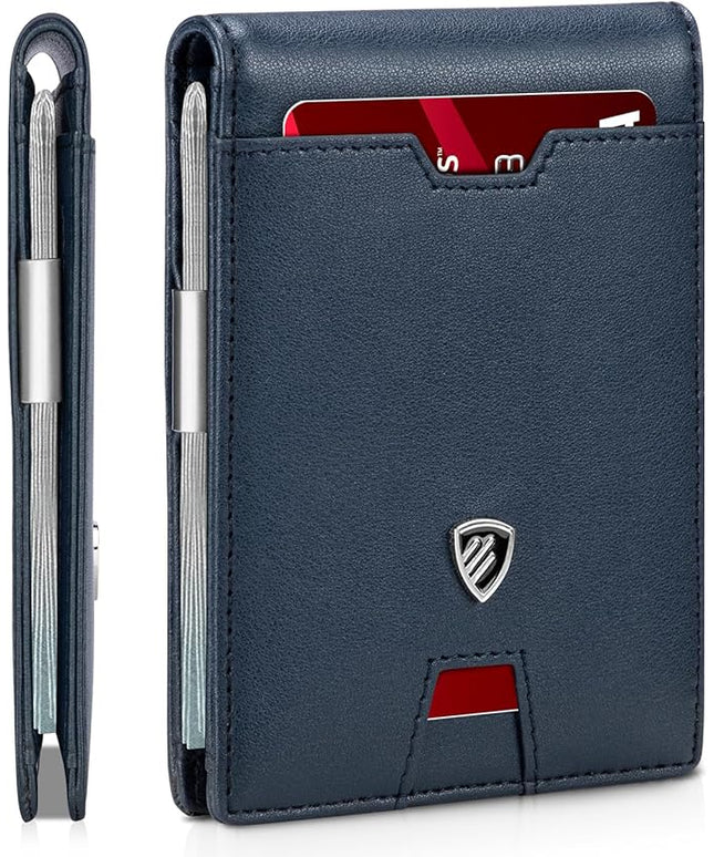 RUNBOX Mens Slim Wallet with Money Clip RFID Blocking Bifold Credit Card Holder for Men with Gift Box