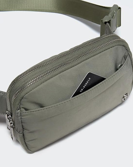 Pander Everywhere Belt Bag for Women, 5 Zipper Pockets Nylon Crossbody Fanny Pack Purse (Grey Sage).