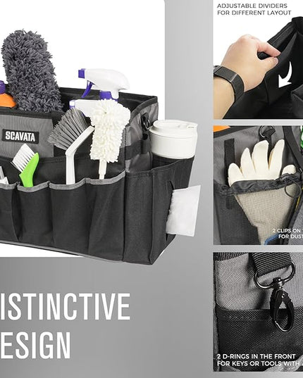 Wearable Cleaning Caddy Bag, Cleaning Caddy Supplies Organizer with Handle & Shoulder Straps for Housekeepers, Under Sink & Car Cleaning Tool Organizers with 4 Foldable Divider (DarkGrey)