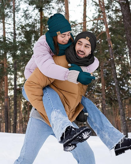 Winter Beanie Hat Scarf Gloves, Warm Fleece Knit Hats Touch Screen Gloves Neck Scarf Set Winter Gifts for Unisex Adult