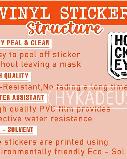 (3PCS) Hockey Stickers – Cool Hockey Gift for Dad, Coaches, Fans, Boys & Girls – Waterproof Vinyl Decals for Laptop, Water Bottle, Scrapbook, Tumbler, Phone – 3" x 1.6"