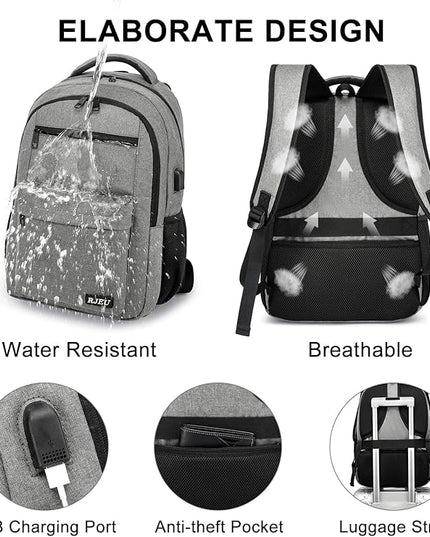 School Backpack for Teen Boys & Girls Students, 15.6 Inch Laptop Backpack with USB Charging Port - College Business Travel Bookbag, Grey