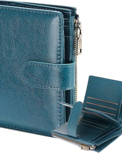 GAEKEAO Small Wallet for Women, Bifold Leather RFID Blocking Ladies Compact Card Holder with Zipper Pocket & ID Window