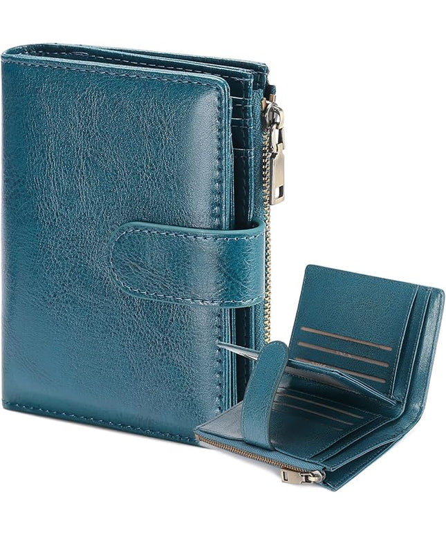 GAEKEAO Small Wallet for Women, Bifold Leather RFID Blocking Ladies Compact Card Holder with Zipper Pocket & ID Window