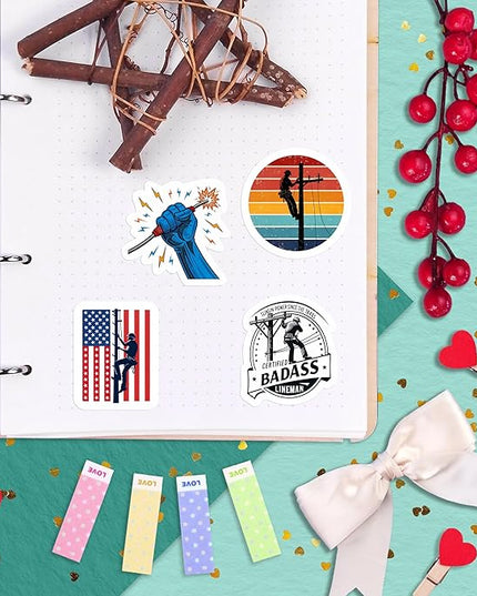 100Pcs Lineman Stickers for Hard Hats, Funny, for Water Bottle - Lineman Party Supplies & Party Decorations - Hard Hat Stickers - Gift for Women & Men