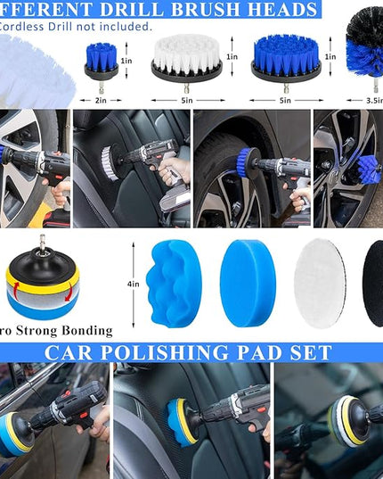 AUTODECO 38Pcs Car Wash Detailing Kit Cleaning Kits with Foam Gun Sprayer Collapsible Bucket Drill Brush Large Wash Mitt Towels Complete Interior Exterior Car Washing Supply Set Blue