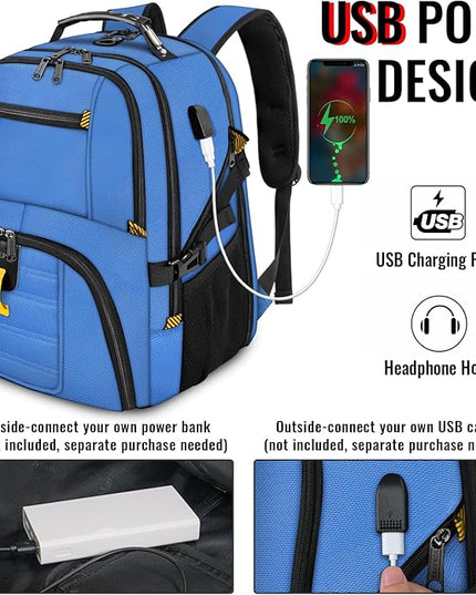 YOREPEK Travel Backpack, Extra Large 50L Laptop Backpacks for Men Women, Water Resistant College Backpack Airline Approved Business Work Bag with USB Charging Port Fits 17 Inch Computers, Cobalt Blue