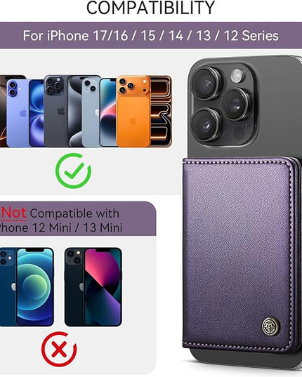 Defencase for Magsafe Wallet Magnetic Card Holder RFID Blocking, PU Leather Minimalist Phone Wallet for MagSafe Phones and Cases for iPhone 17/16/ 15/14/ 13/12/ Pro/Max/Plus/Air, Purple