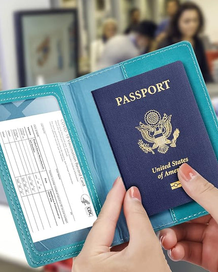 Passport and Vaccine Card Holder Combo with Vaccine Card Slot, Passport Wallet, Passport Cover/ Case for Women and Men(AK-turquoise)