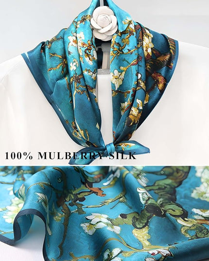 100% Mulberry Silk Scarf for Women Hair Lightweight Square Neckerchief Wrap For Head Scarves 21"