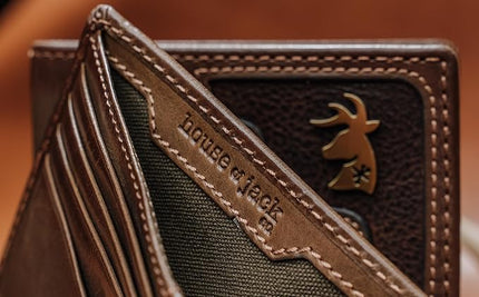 House of Jack Co. Deer Ornament Bifold Wallet for Men and Outdoorsmen, Full Grain Cowhide Leather Wallet, Brown
