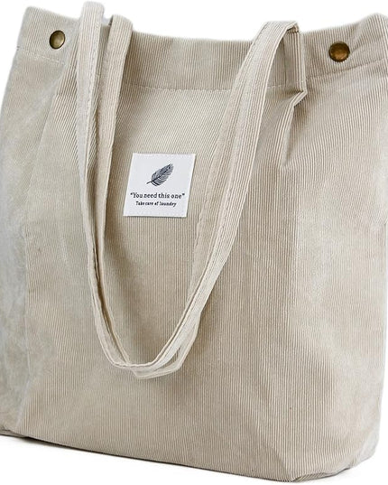 Corduroy Tote Bag Cute Tote Bags for Women Shoulder Bag with Inner Pocket for Work Beach Travel and Shopping Grocery