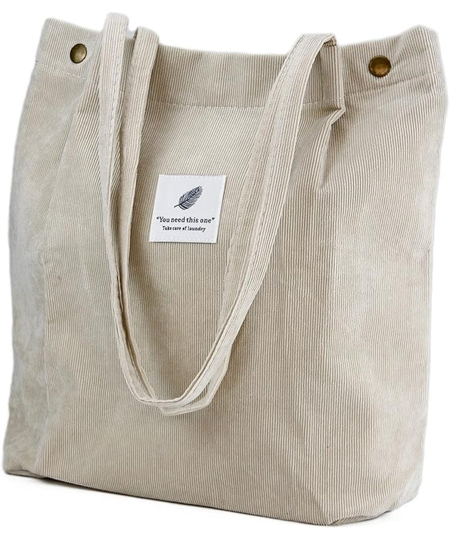 Corduroy Tote Bag Cute Tote Bags for Women Shoulder Bag with Inner Pocket for Work Beach Travel and Shopping Grocery