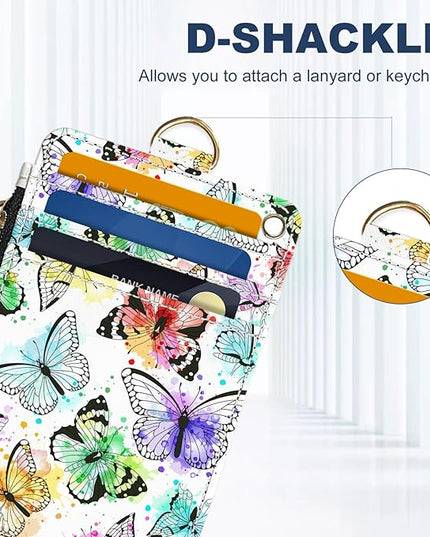 Slim Wallet Credit Card Holder, Watercolor Butterfly, RFID Wallet Women Cute Small Front Pocket Wallet With Zipper, PU Leather Thin travel RFID Blocking Card Case ID Window,Ladies Gifts