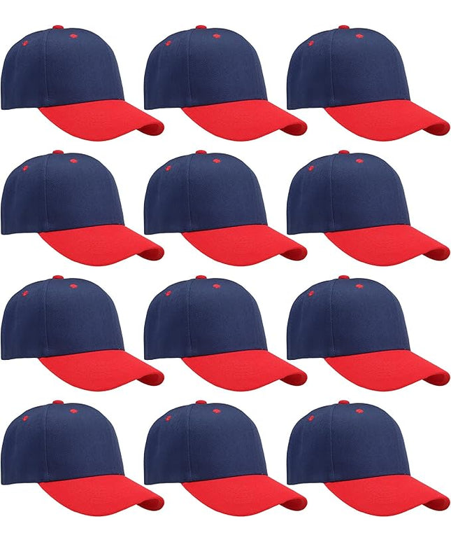 Falari Wholesale Bulk Lot 12-Pack Baseball Cap Adjustable Size Plain Blank Solid Color