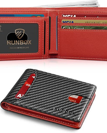 RUNBOX Wallet for Men Slim 11 Credit Card Holder Slots Leather RFID Blocking Small Thin Men's Wallet Bifold Minimalist Front Pocket Large Capacity Gift Box